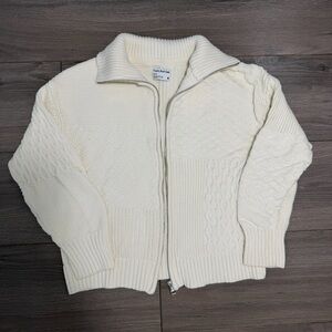 Frank And Oak Cream Cable Knit Zip Cardigan